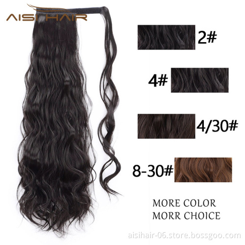 Aisi Hair Long Wavy Clip In Pony Tail Hair Extensions Wrap Around on High Temperature Fiber Synthetic Hair Pieces